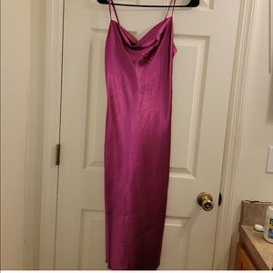 Magenta fuschia pink satin cowl neck slip dress xs